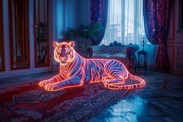 Foto grátis holograma de néon de um tigre