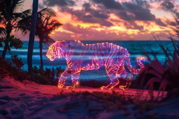 Foto grátis holograma de néon de um tigre