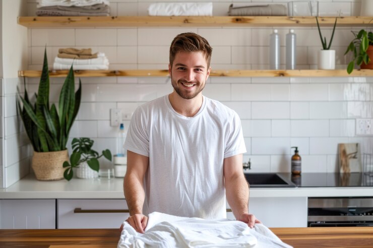 Foto grátis homem a fazer tarefas domésticas