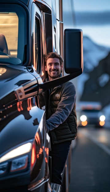 Foto grátis homem a trabalhar como motorista de camião