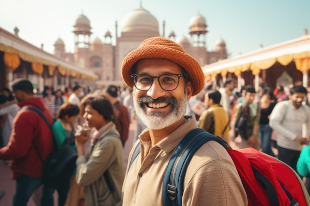 Foto grátis homem adulto de meia-idade expressão feliz conceito de viajante ai gerado