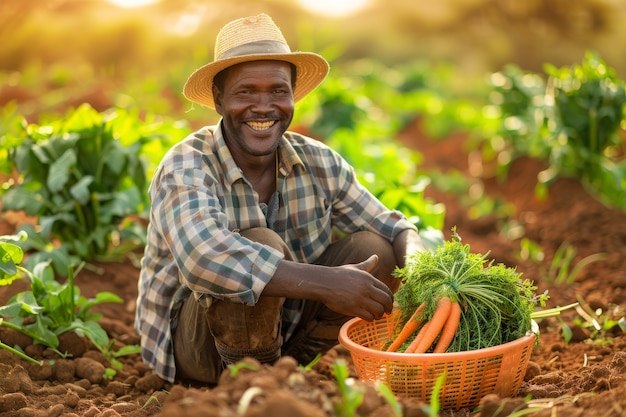 Foto grátis homem africano colhendo legumes