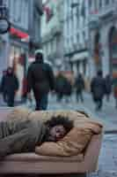 Foto grátis homem afro-americano a dormir num sofá na rua.