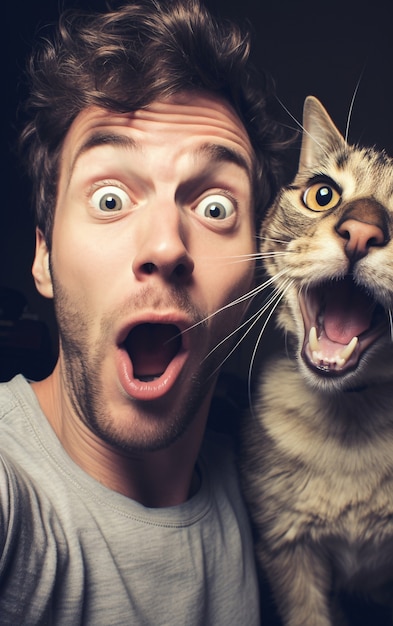 Foto grátis homem alegre com gato