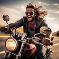 Foto grátis homem andando de moto potente