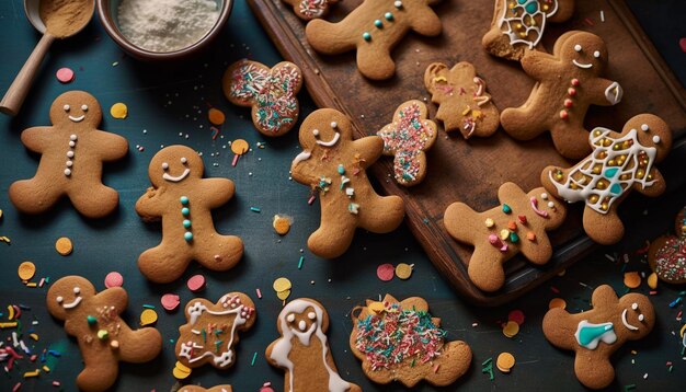 Homem-biscoito caseiro com glacê divertido com bastão de doces gerado por IA