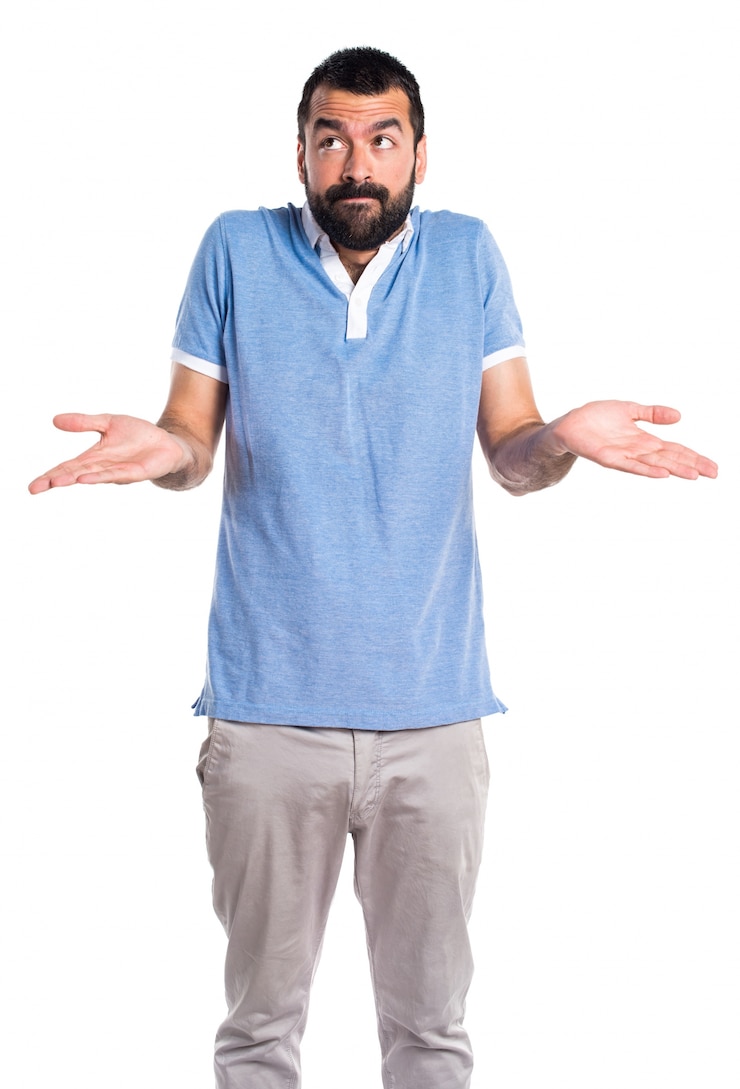 Foto grátis homem com camisa azul fazendo um gesto sem importância