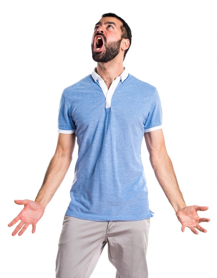 Foto grátis homem com camisa azul gritando