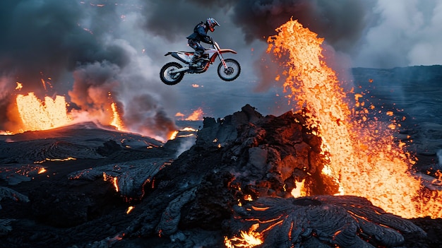 Foto grátis homem correndo de bicicleta de terra em ambiente de fantasia