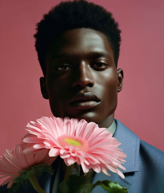 Foto grátis homem de frente posando com uma flor