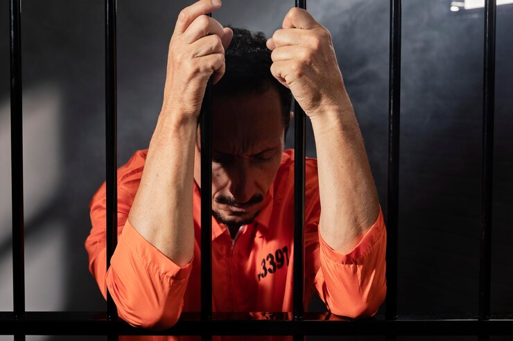 Foto grátis homem de meia-idade a passar tempo na prisão.