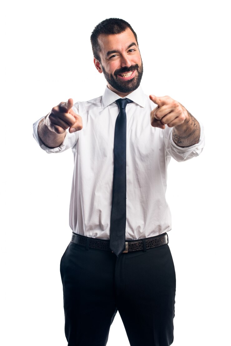 Foto grátis homem de negócios apontando para a frente