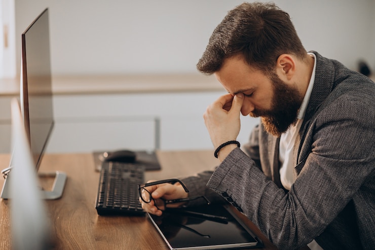 Foto grátis homem de negócios bonito trabalhando na mesa