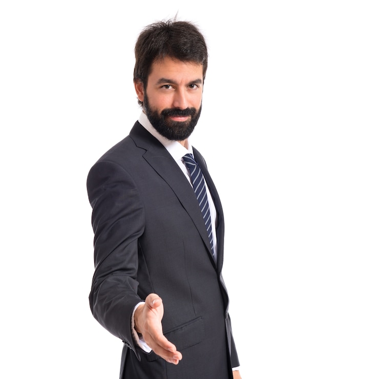 Foto grátis homem de negócios fazendo um acordo sobre fundo branco isolado