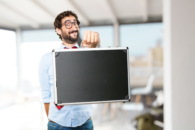 Homem de negócios louco expressão feliz