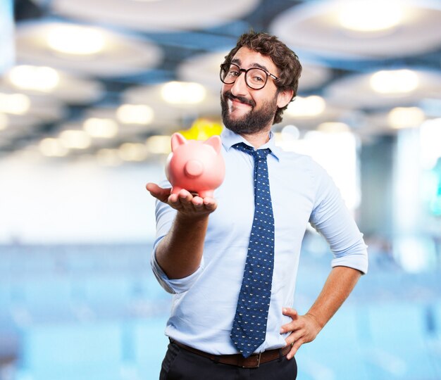 Homem de negócios louco expressão feliz