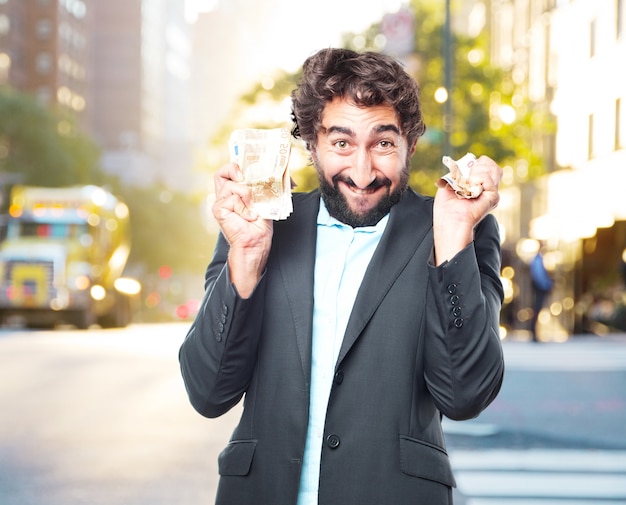 Homem de negócios louco expressão feliz