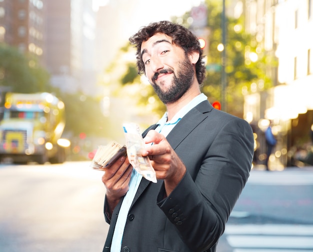 Homem de negócios louco expressão feliz