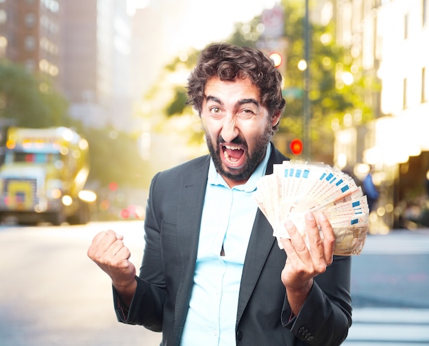 Homem de negócios louco expressão feliz