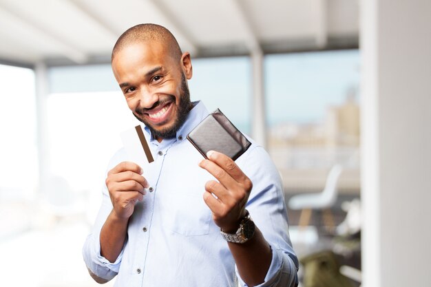 Homem de negócios preto feliz expressão