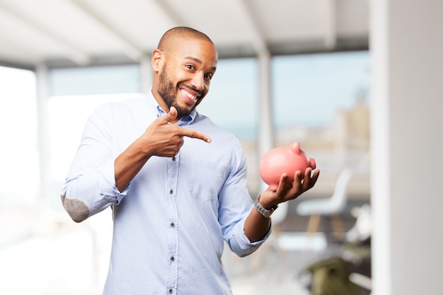 Homem de negócios preto feliz expressão