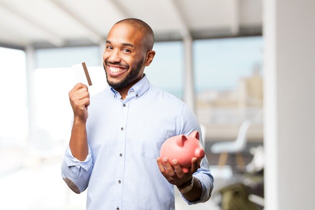 Homem de negócios preto feliz expressão