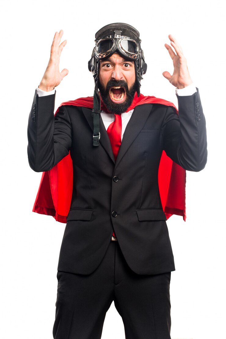 Foto grátis homem de negócios super-herói frustrado