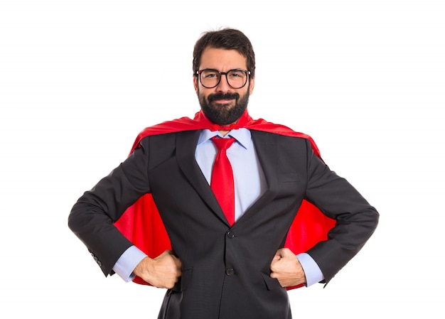 Foto grátis homem de negócios vestido como super-herói