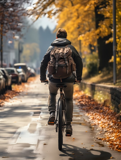 Foto grátis homem de tiro completo andando de bicicleta ao ar livre