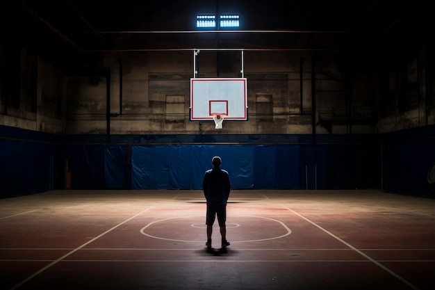 Foto grátis homem de tiro completo jogando basquete