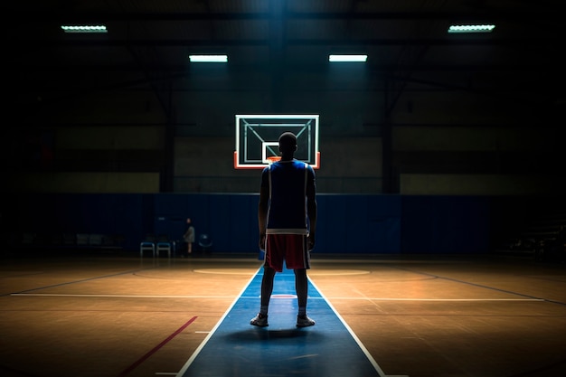 Homem de tiro completo jogando basquete