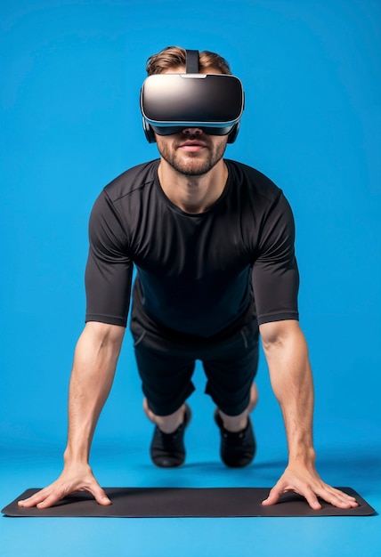 Homem de tiro médio a fazer fitness com óculos VR.