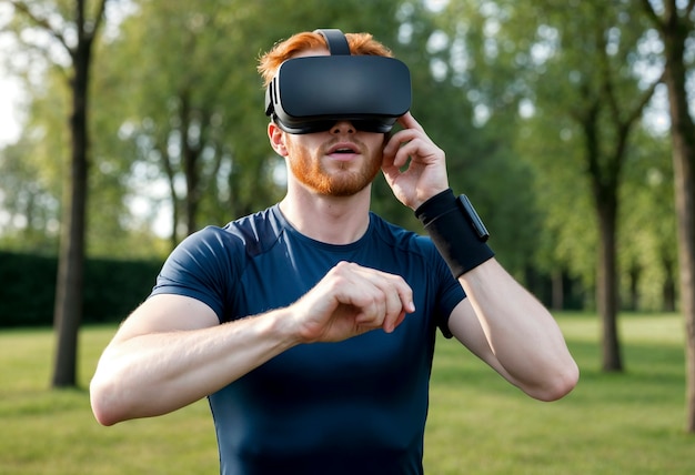 Homem de tiro médio a fazer fitness com óculos VR.