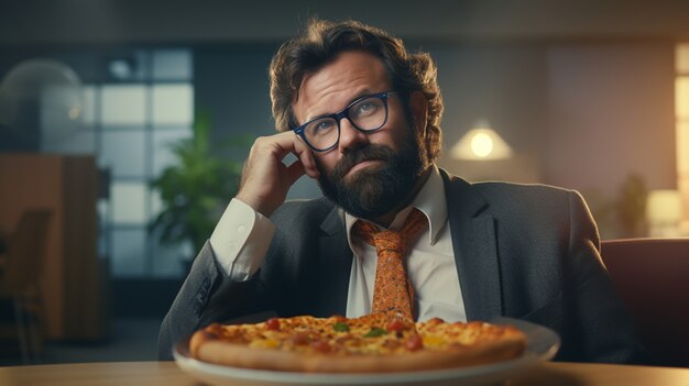 Homem de tiro médio com pizza deliciosa