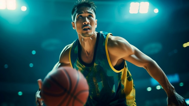 Foto grátis homem de tiro médio jogando basquete