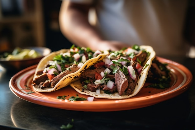 Foto grátis homem de vista frontal com deliciosos tacos