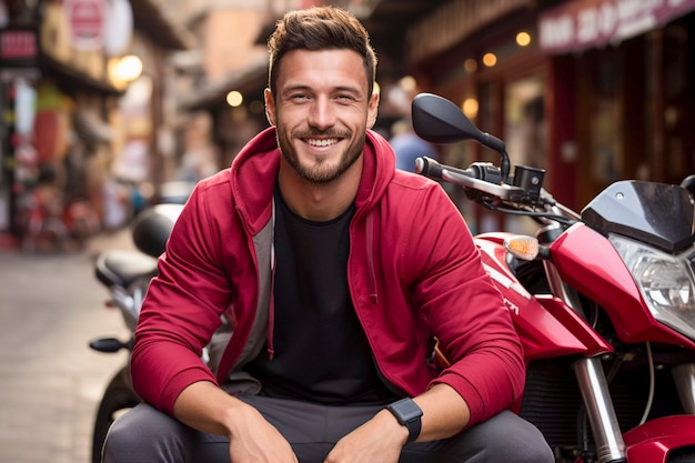 Foto grátis homem de vista frontal com motocicleta legal