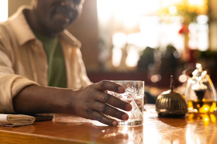 Homem de vista lateral almoçando no restaurante