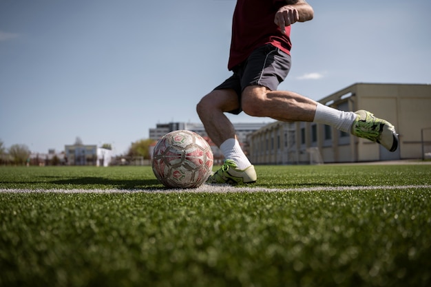 Foto grátis homem de vista lateral jogando futebol