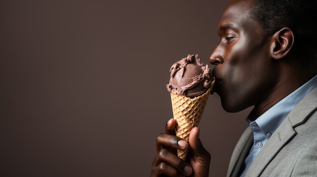 Foto grátis homem de vista lateral segurando delicioso sorvete