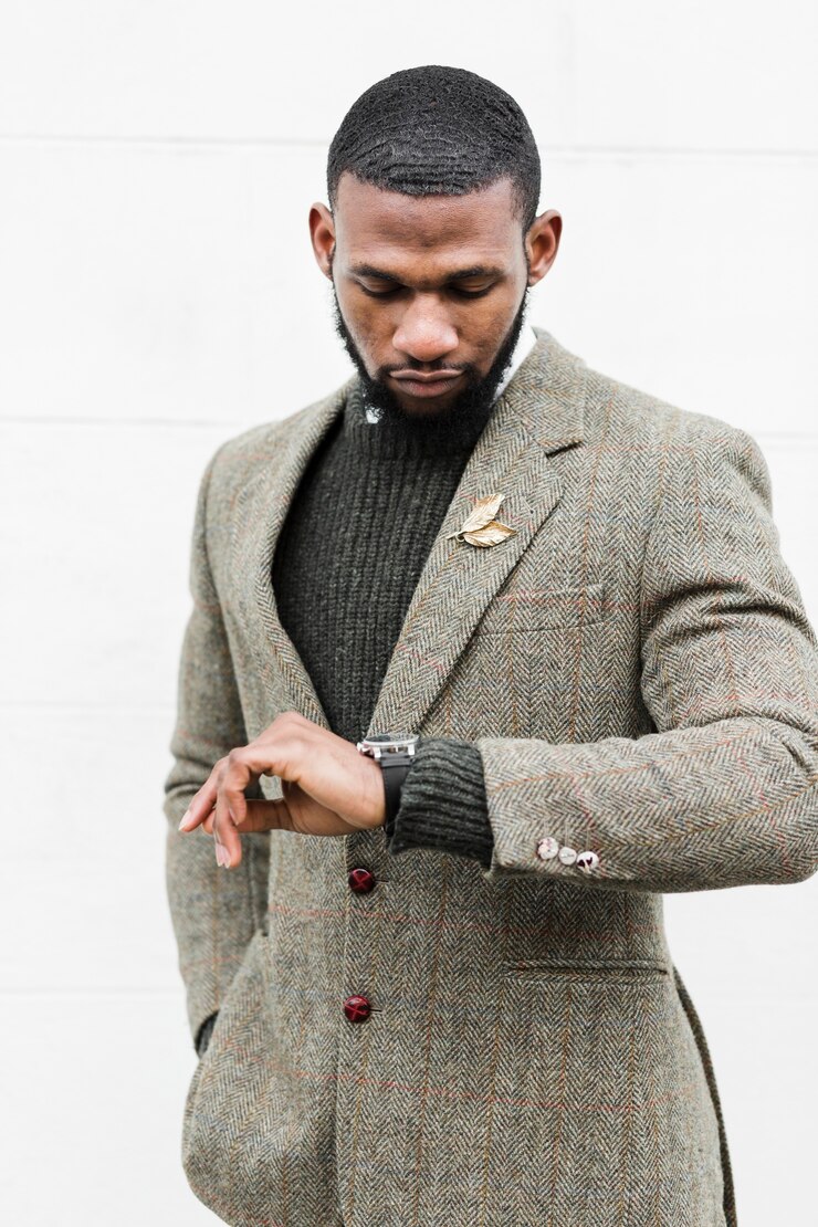 Foto grátis homem elegante, olhando para o relógio