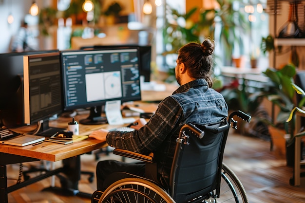 Homem em cadeira de rodas no trabalho