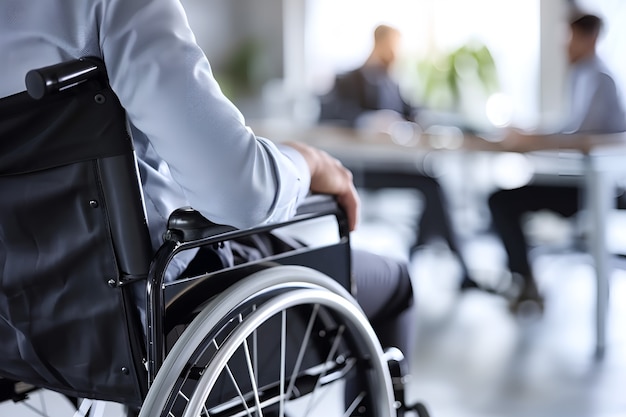 Foto grátis homem em cadeira de rodas no trabalho