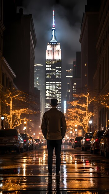 Homem em frente ao Empire State Building