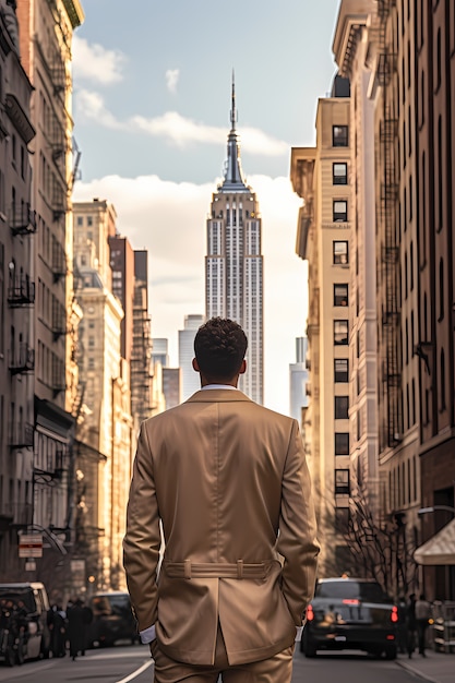 Foto grátis homem em frente ao empire state building