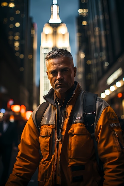 Homem em frente ao Empire State Building