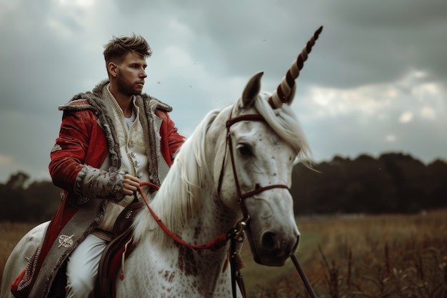 Foto grátis homem em um belo unicórnio na natureza