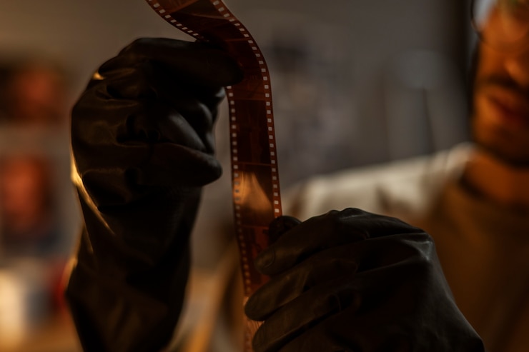Foto grátis homem embaçado desenvolvendo fotos vista frontal