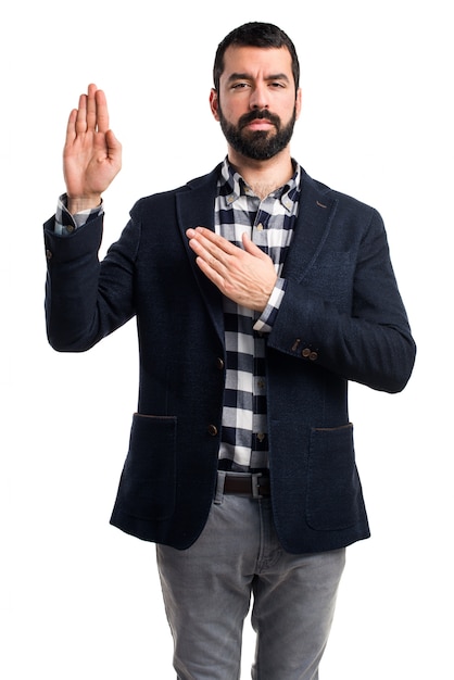 Foto grátis homem, fazendo, juramento