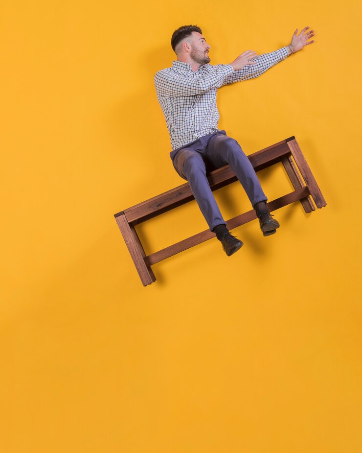 Foto grátis homem, flutuante, ligado, um, banco